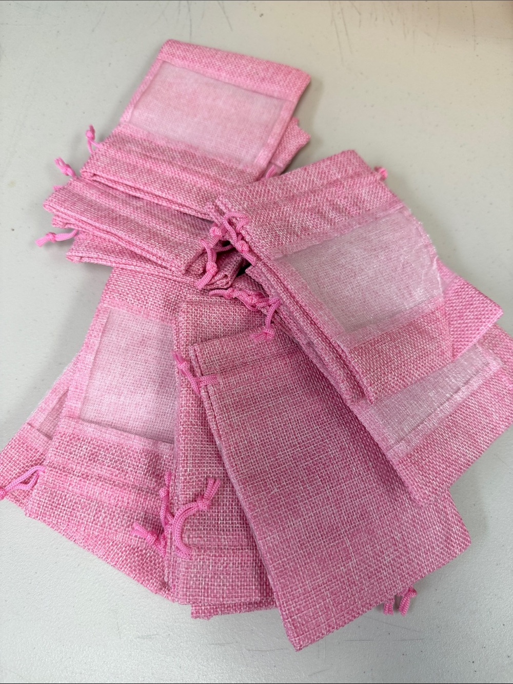 20 count Pink Burlap Drawstring Favor Bags - Pack for Home Party Supplies sheer